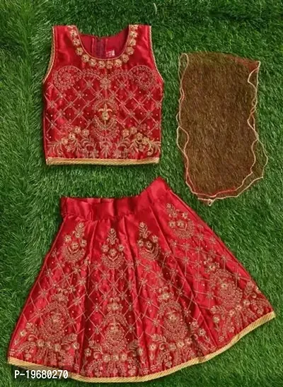 Alluring Red Cotton Blend  Lehenga Cholis For Girls