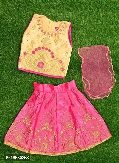 Alluring Multicoloured Cotton Blend  Lehenga Cholis For Girls-thumb0
