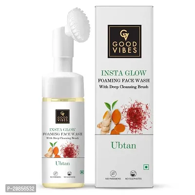 Good Vibes Ubtan Insta Glow Foaming Face Wash With Deep Cleansing Brush, 150 ml | Brightening Cleanser For All Skin Types | With Turmeric, Saffron, Vitamin B3 | No Parabens, Sulphates  Mineral Oil-thumb0