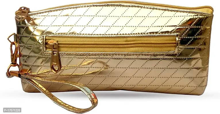 Stylish Golden Synthetic Solid Clutches For Women-thumb0