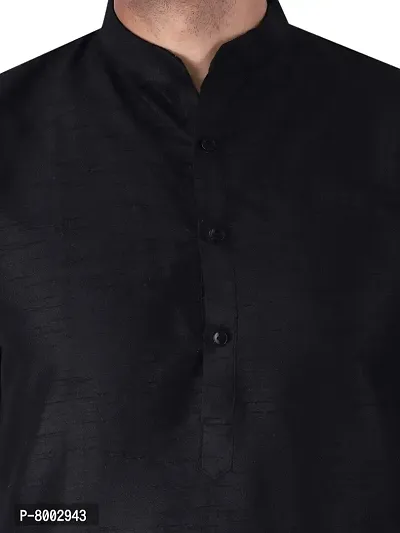 Mens Silk Kurta Pajama Set (42, BLACK)-thumb5