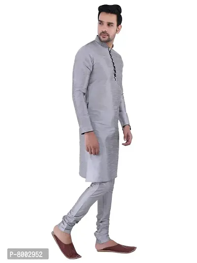 Sadree Men's Silk Kurta Pajama (42, SILVER)-thumb3