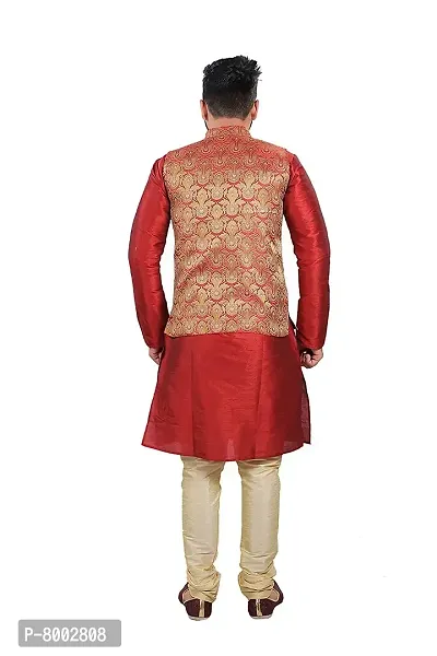 Sadree Men's Traditional Kurta Pajama with Jacket for Men Ethnic Wear for Men Wedding /Pooja Occasion or Regular Use Jakcket & Kurta Set (40, Maroon)-thumb4