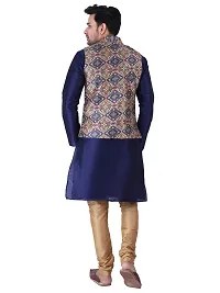 Sadree Men's Traditional Kurta Pajama with Blue Multi Printed Jacket for Men Ethnic Wear Occasion For (Birthday,Wedding, Ceremony, Casual, Engagement) |Jacket  Kurta Pyjama Set-thumb3