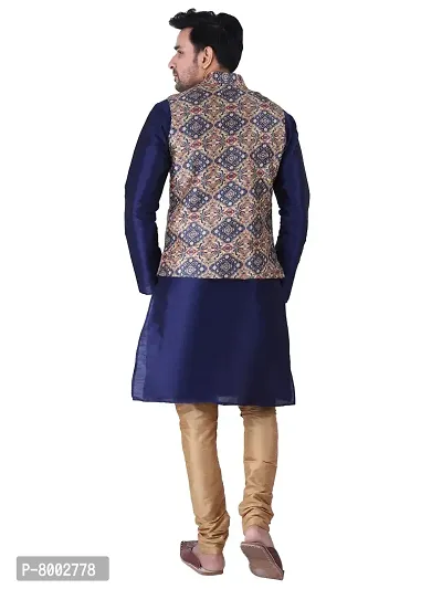 Sadree Men's Traditional Kurta Pajama with Blue Multi Printed Jacket for Men Ethnic Wear Occasion For (Birthday,Wedding, Ceremony, Casual, Engagement) |Jacket  Kurta Pyjama Set-thumb4