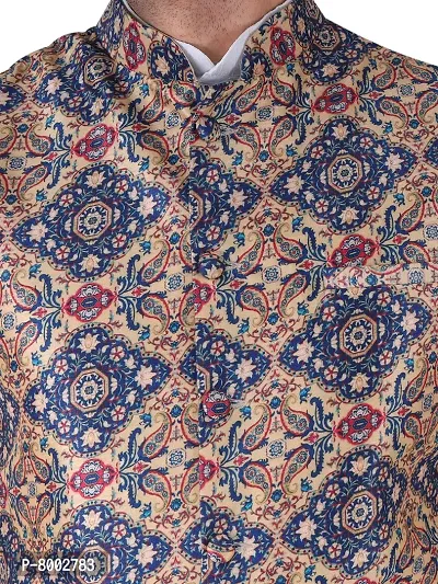 Sadree Men's Traditional Kurta Pajama with Blue Multi Printed Jacket for Men Ethnic Wear Occasion For (Birthday,Wedding, Ceremony, Casual, Engagement) |Jacket  Kurta Pyjama Set-thumb5
