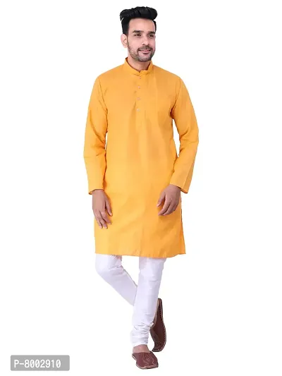 KP Mens Casual Cotton Blend kurta Pajama set for men (40, Yellow)
