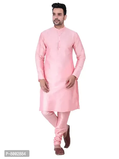 Sadree Men's Silk Kurta Pyjama Set Multi Design | Mandarian Collor Long Sleeve Dupion Silk Solid Kurta Churidar Pyjama for Men-thumb0