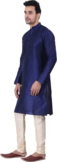 Stylish Navy Blue Silk Blend Solid Kurta With Bottom Wear Set For Men-thumb2