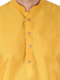 Stylish Yellow Silk Blend Solid Kurta With Bottom Wear Set For Men-thumb3