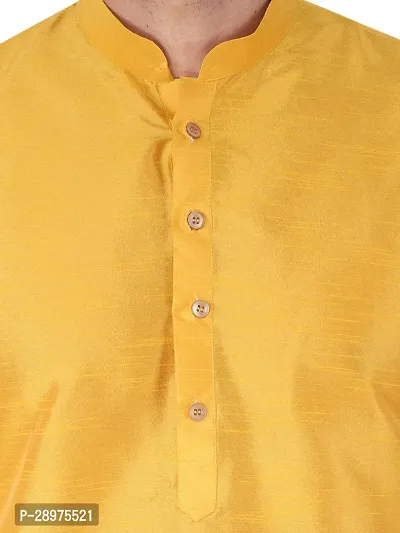 Stylish Yellow Silk Blend Solid Kurta With Bottom Wear Set For Men-thumb4