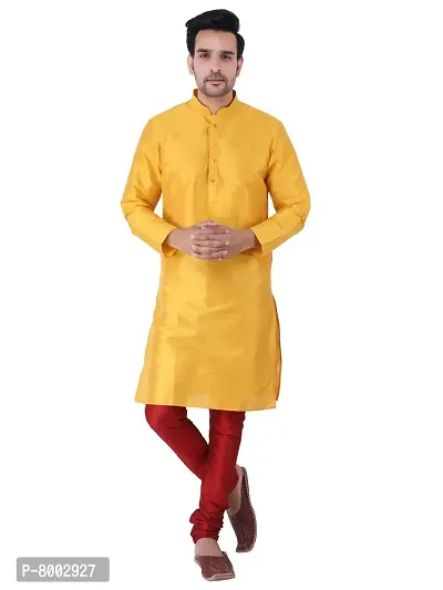 Mens Silk Kurta Pajama Set (38, YELLOW)-thumb0