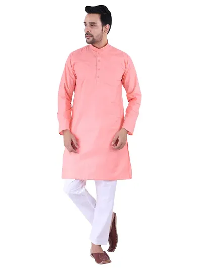 Stylish Urban Casual Long Trendy Indian Traditional Wear Mens Cotton Kurta Pyjama Set