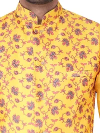 Sadree Men's Silk Kurta Pyjama with Stylish Yellow Floral Nehru Jacket | (Birthday,Wedding, Ceremony, Casual, Engagement) |Jacket  Kurta Pyjama Set-thumb4