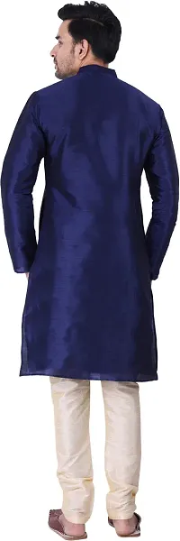 Stylish Navy Blue Silk Blend Solid Kurta With Bottom Wear Set For Men-thumb1