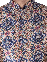 Sadree Men's Traditional Kurta Pajama with Blue Multi Printed Jacket for Men Ethnic Wear Occasion For (Birthday,Wedding, Ceremony, Casual, Engagement) |Jacket  Kurta Pyjama Set-thumb4
