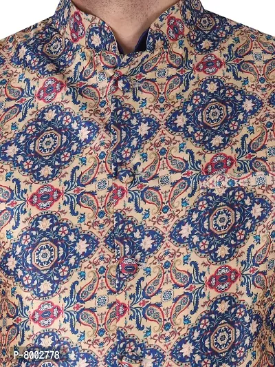 Sadree Men's Traditional Kurta Pajama with Blue Multi Printed Jacket for Men Ethnic Wear Occasion For (Birthday,Wedding, Ceremony, Casual, Engagement) |Jacket  Kurta Pyjama Set-thumb5