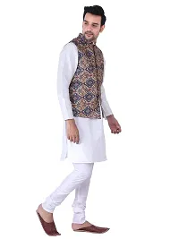 Sadree Men's Traditional Kurta Pajama with Blue Multi Printed Jacket for Men Ethnic Wear Occasion For (Birthday,Wedding, Ceremony, Casual, Engagement) |Jacket  Kurta Pyjama Set-thumb1