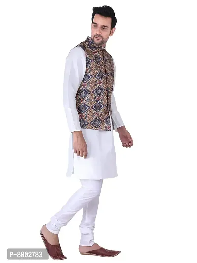 Sadree Men's Traditional Kurta Pajama with Blue Multi Printed Jacket for Men Ethnic Wear Occasion For (Birthday,Wedding, Ceremony, Casual, Engagement) |Jacket  Kurta Pyjama Set-thumb2