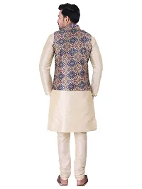 Sadree Men's Traditional Kurta Pajama with Blue Multi Printed Jacket for Men Ethnic Wear Occasion For (Birthday,Wedding, Ceremony, Casual, Engagement) |Jacket  Kurta Pyjama Set (42, Cream)-thumb3