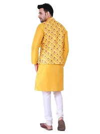 Sadree Men's Silk Kurta Pyjama with Stylish Yellow Floral Nehru Jacket | (Birthday,Wedding, Ceremony, Casual, Engagement) |Jacket  Kurta Pyjama Set-thumb3