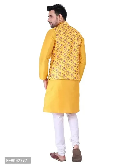 Sadree Men's Silk Kurta Pyjama with Stylish Yellow Floral Nehru Jacket | (Birthday,Wedding, Ceremony, Casual, Engagement) |Jacket  Kurta Pyjama Set-thumb4