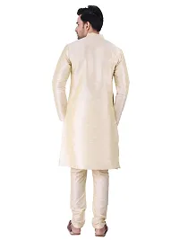 Sadree Men's Silk Kurta Pyjama Set Multi Design | Ban Collor Long Sleeve Dupion Silk Solid Kurta Churidar Pyjama for Men (36, Cream)-thumb3