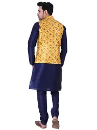 Sadree Men's Silk Kurta Pyjama with Stylish Yellow Floral Nehru Jacket | (Birthday,Wedding, Ceremony, Casual, Engagement) |Jacket  Kurta Pyjama Set-thumb3