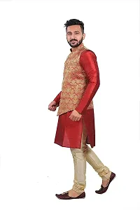 Sadree Men's Traditional Kurta Pajama with Jacket for Men Ethnic Wear for Men Wedding /Pooja Occasion or Regular Use Jakcket & Kurta Set (40, Maroon)-thumb2