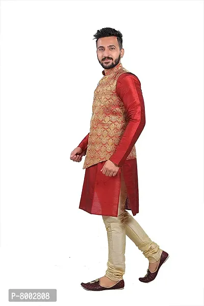 Sadree Men's Traditional Kurta Pajama with Jacket for Men Ethnic Wear for Men Wedding /Pooja Occasion or Regular Use Jakcket & Kurta Set (40, Maroon)-thumb3