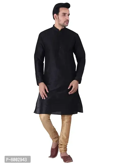 Mens Silk Kurta Pajama Set (42, BLACK)-thumb0