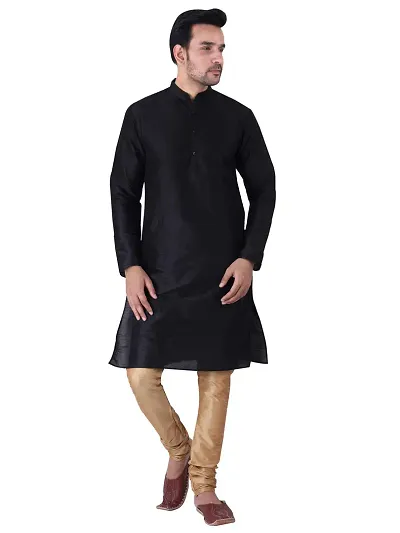 Mens Silk Kurta Pajama Set (42, BLACK)