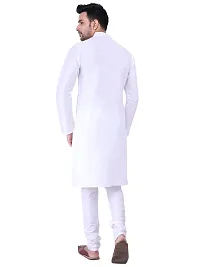 Sadree Men's Silk Kurta Pyjama Set Multi Design | Ban Collor Long Sleeve Dupion Silk Solid Kurta Churidar Pyjama for Men (42, White)-thumb3