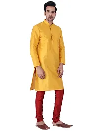 Mens Silk Kurta Pajama Set (38, YELLOW)-thumb3