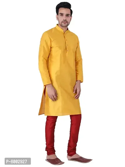 Mens Silk Kurta Pajama Set (38, YELLOW)-thumb4