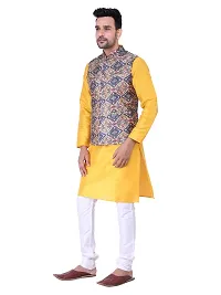 Sadree Men's Traditional Kurta Pajama with Blue Multi Printed Jacket for Men Ethnic Wear Occasion For (Birthday,Wedding, Ceremony, Casual, Engagement) |Jacket  Kurta Pyjama Set-thumb2