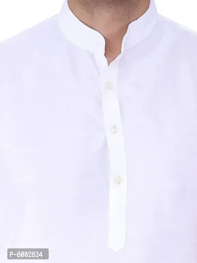 Sadree Men's Silk Kurta Pyjama Set Multi Design | Ban Collor Long Sleeve Dupion Silk Solid Kurta Churidar Pyjama for Men (42, White)-thumb5