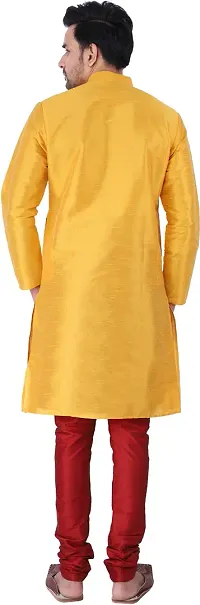 Stylish Yellow Silk Blend Solid Kurta With Bottom Wear Set For Men-thumb1