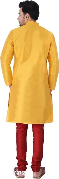 Stylish Yellow Silk Blend Solid Kurta With Bottom Wear Set For Men-thumb2