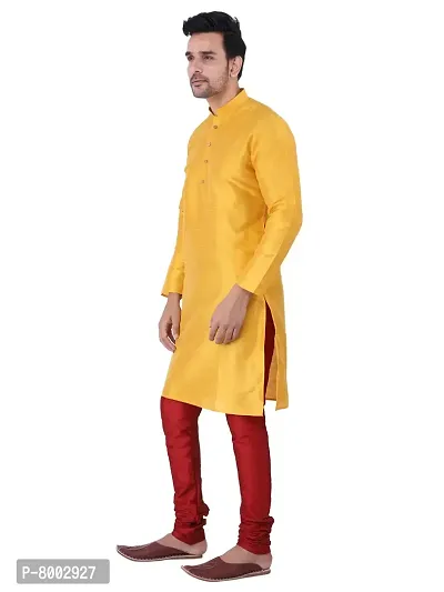 Mens Silk Kurta Pajama Set (38, YELLOW)-thumb3