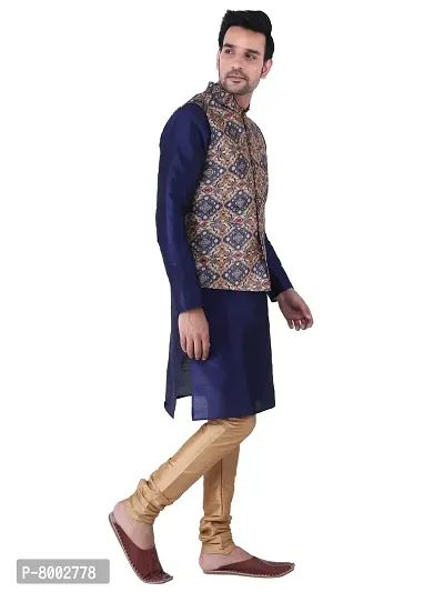 Sadree Men's Traditional Kurta Pajama with Blue Multi Printed Jacket for Men Ethnic Wear Occasion For (Birthday,Wedding, Ceremony, Casual, Engagement) |Jacket  Kurta Pyjama Set-thumb2