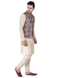 Sadree Men's Traditional Kurta Pajama with Blue Multi Printed Jacket for Men Ethnic Wear Occasion For (Birthday,Wedding, Ceremony, Casual, Engagement) |Jacket  Kurta Pyjama Set (42, Cream)-thumb1