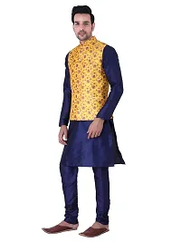 Sadree Men's Silk Kurta Pyjama with Stylish Yellow Floral Nehru Jacket | (Birthday,Wedding, Ceremony, Casual, Engagement) |Jacket  Kurta Pyjama Set-thumb2