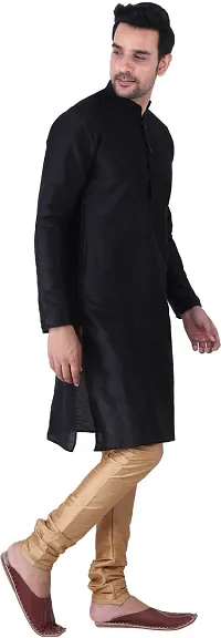 Stylish Black Silk Blend Solid Kurta With Bottom Wear Set For Men-thumb2