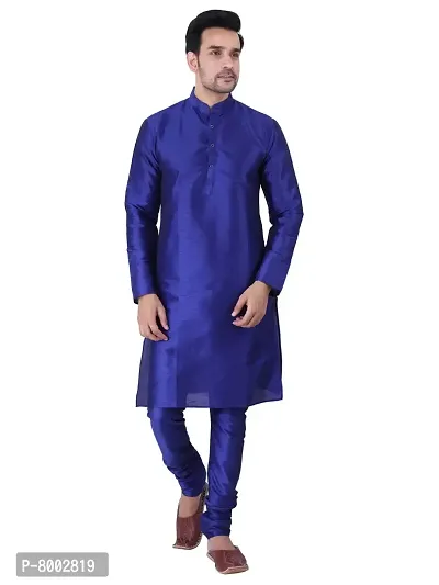 Sadree Men's Silk Kurta  Pant Pyjama Set Multi Design | Mandarian Collor Long Sleeve Dupion Silk Solid Kurta  Pant Pyjama for Men-thumb0