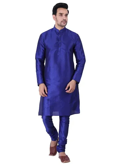 Sadree Men's Silk Kurta  Pant Pyjama Set Multi Design | Mandarian Collor Long Sleeve Dupion Silk Solid Kurta  Pant Pyjama for Men