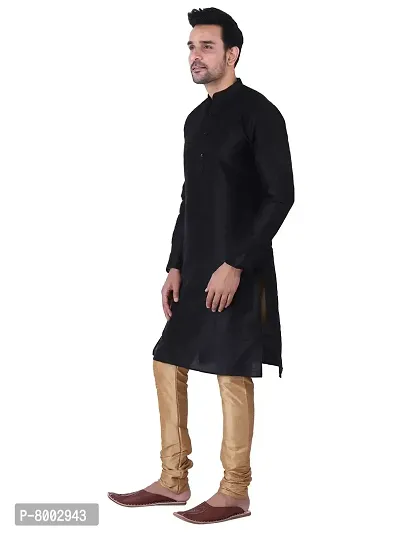 Mens Silk Kurta Pajama Set (42, BLACK)-thumb4