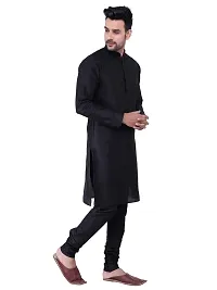 Sadree Men's Silk Kurta Pyjama Set Multi Design | Ban Collor Long Sleeve Dupion Silk Solid Kurta Churidar Pyjama for Men (44, Black)-thumb1