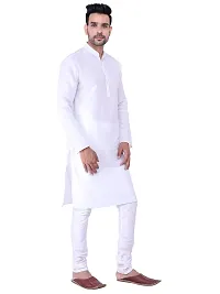 Sadree Men's Silk Kurta Pyjama Set Multi Design | Ban Collor Long Sleeve Dupion Silk Solid Kurta Churidar Pyjama for Men (42, White)-thumb1