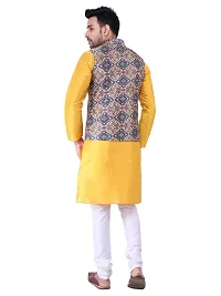 Sadree Men's Traditional Kurta Pajama with Blue Multi Printed Jacket for Men Ethnic Wear Occasion For (Birthday,Wedding, Ceremony, Casual, Engagement) |Jacket  Kurta Pyjama Set-thumb3